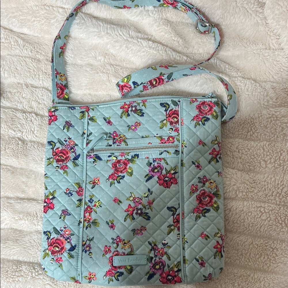 Vintage Vera Bradley Floral Quilted Crossbody Bag - Light Blue